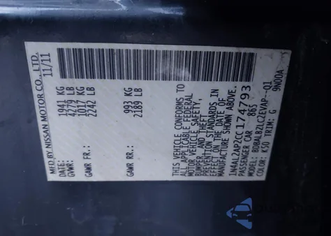 2012 Nissan Altima 2.5 S z USA, uszkodzony, nr VIN 1N4AL2AP2CC174793